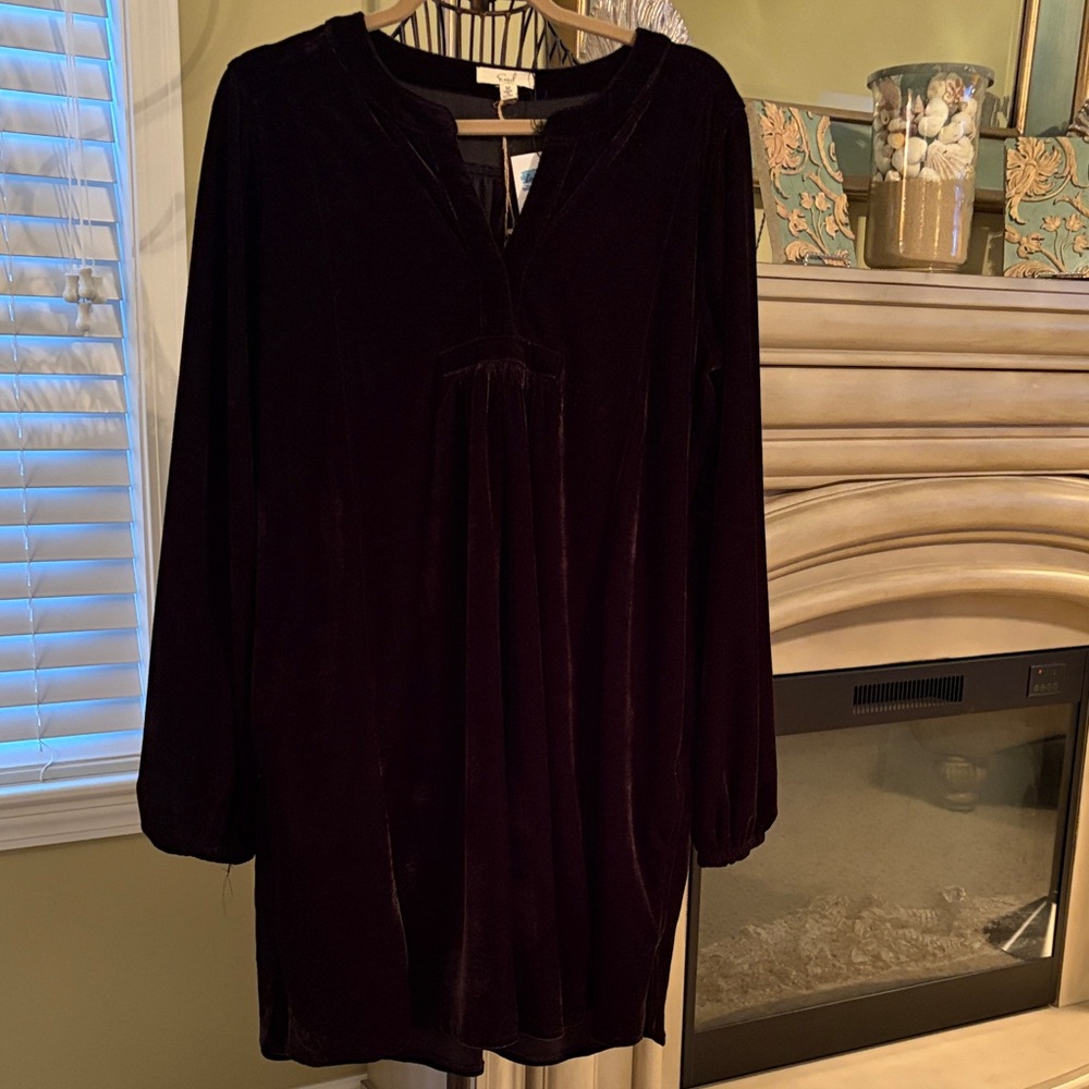 Black Velvet V Neck Dress by Easel